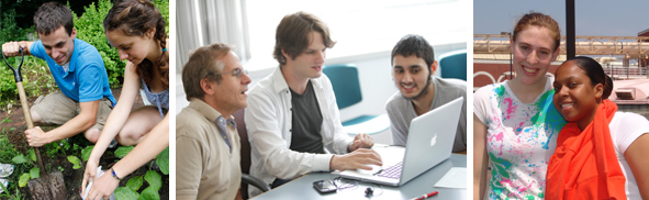 Photo triptych of Brandeis students during a Justice Brandeis Semester (JBS) experience